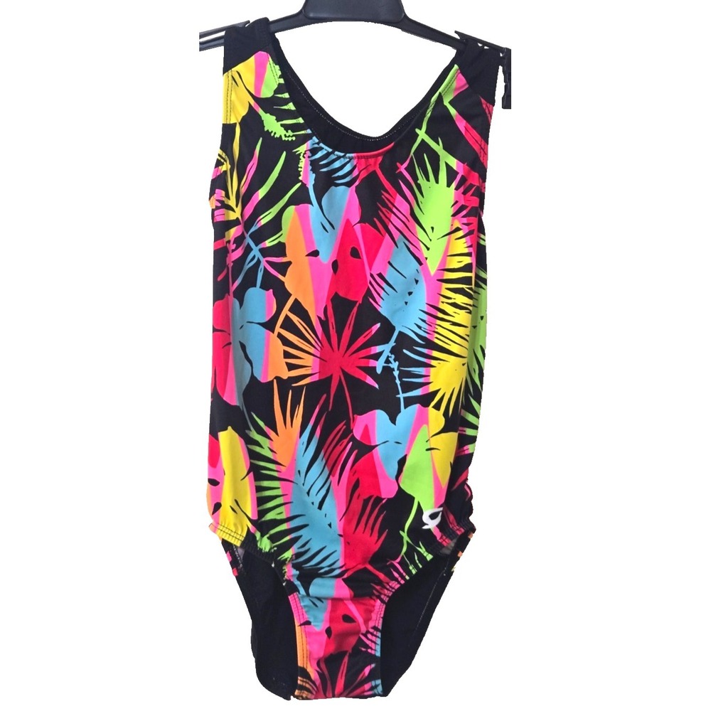 GK Gymnastic Leotard & Scrunchie Adult S Black Multi NWT